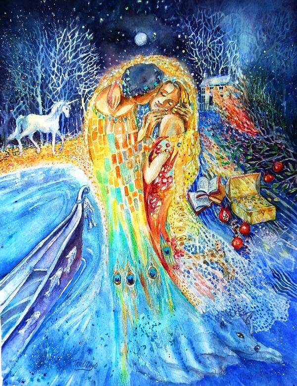 The Kiss Art Print featuring the painting The Homecoming Kiss after Gustav Klimt by Trudi Doyle