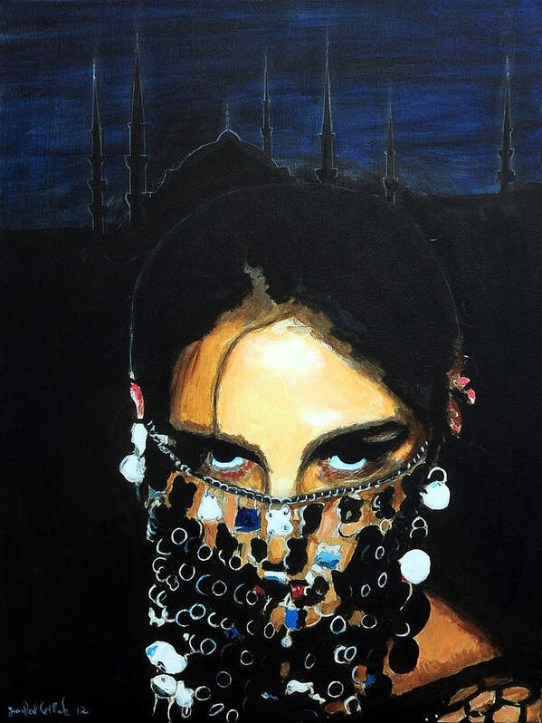 Mask Art Print featuring the painting The Mask and The Mosque by Jean-Paul Setlak