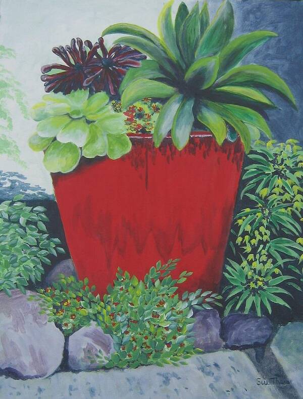 Red Pot Art Print featuring the painting The Red Pot by Suzanne Theis