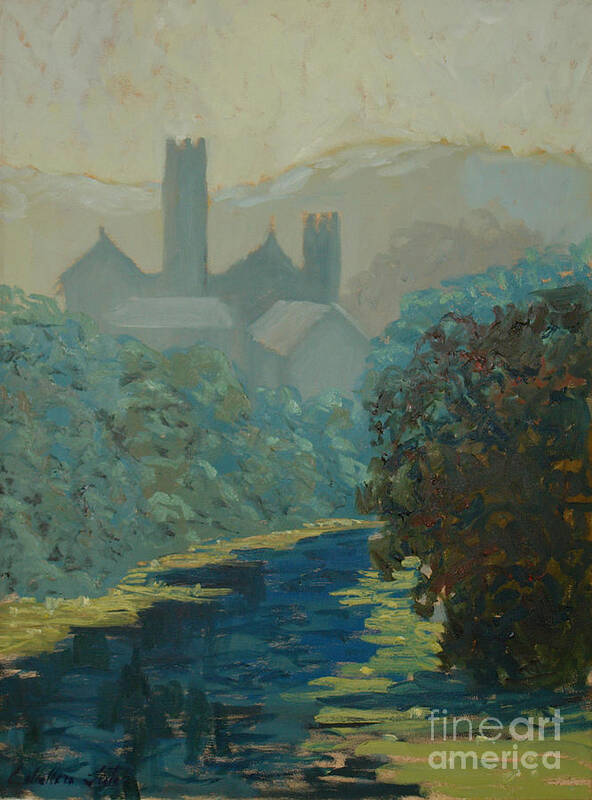 Reflections On Water Art Print featuring the painting The river by the castle by Monica Elena