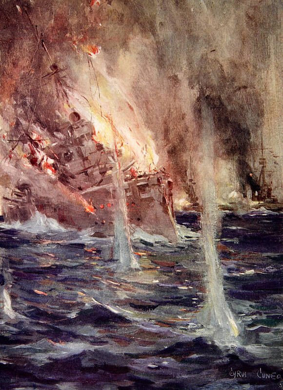 World Art Print featuring the painting The Sinking of the Gneisenau by Cyrus Cuneo
