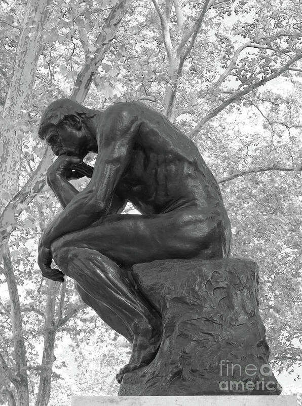 Thinker Art Print featuring the photograph The Thinker - Philadelphia BW by Ann Horn