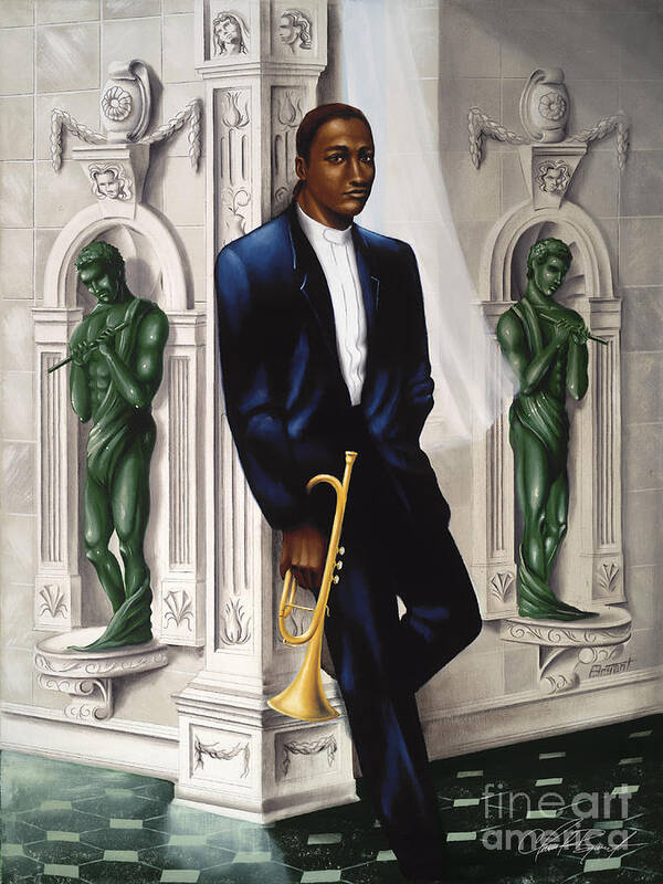 Black Fine Art Art Print featuring the painting The Trumpeteer by Clement Bryant
