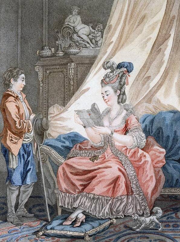 Female Art Print featuring the drawing The Welcome News, Engraved By L. Marin by Jean-Baptiste Le Prince