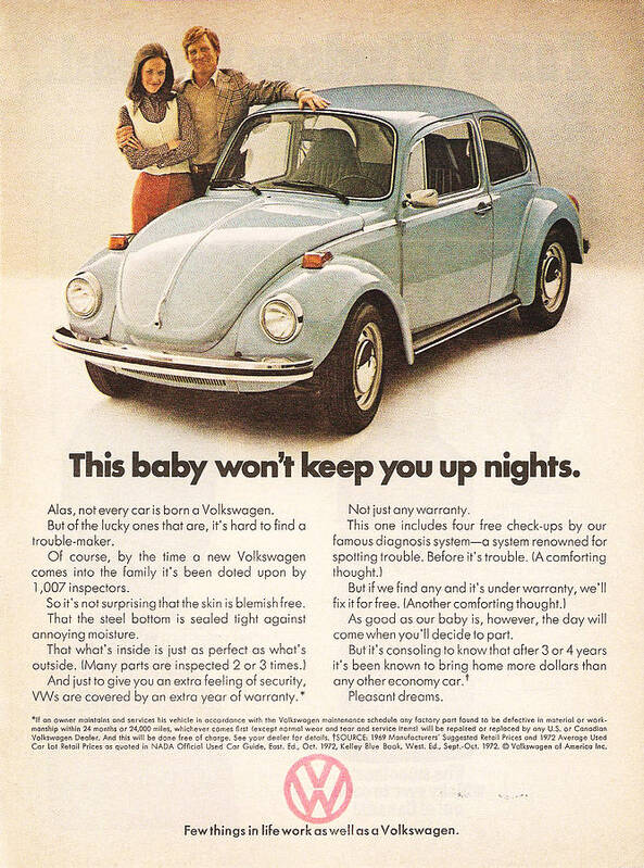 Vw Beetle Art Print featuring the digital art This baby won't keep you up nights by Georgia Clare