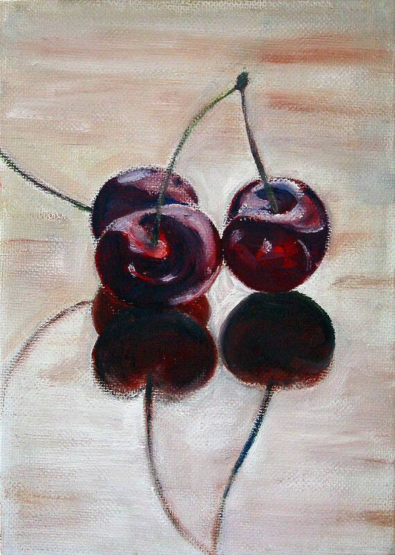 Food Art Print featuring the painting Three Cherries by Sarah Lynch