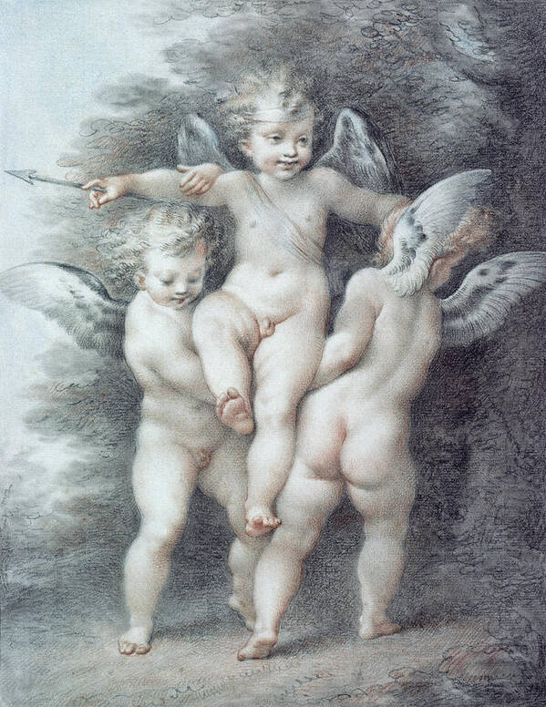 Cherubs Art Print featuring the painting Three Cupids by Giovanni Battista Cipriani