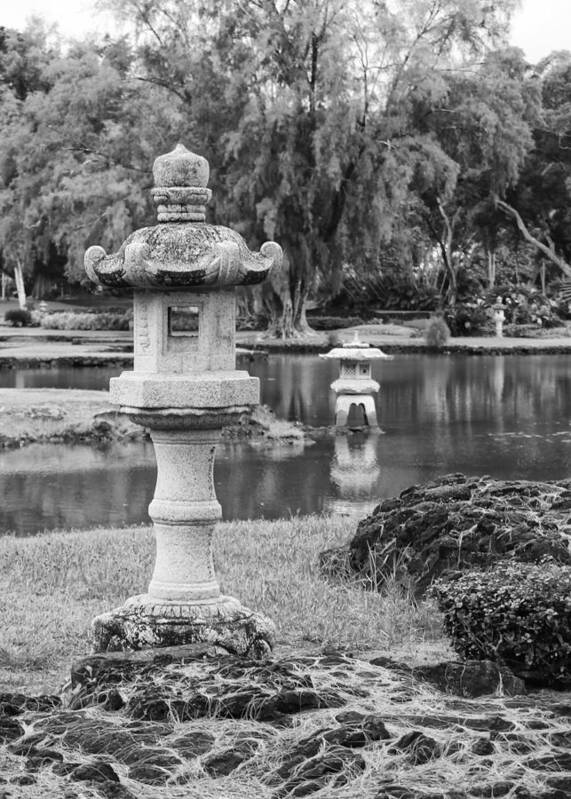 Liliuokalani Gardens Art Print featuring the photograph Three Lanterns by Harold Rau