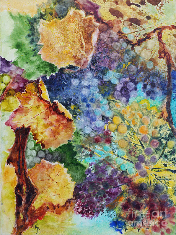 Leaves Art Print featuring the painting Three Leaves by Karen Fleschler