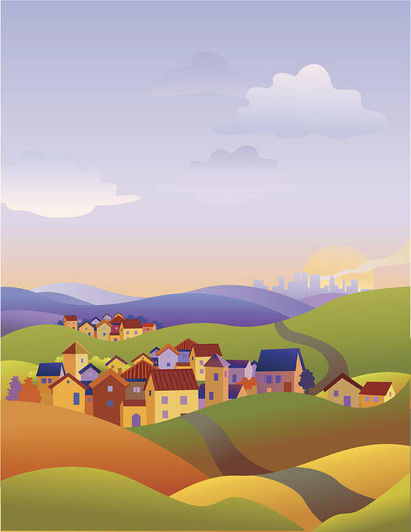 Scenics Art Print featuring the drawing Three towns by Art-Y