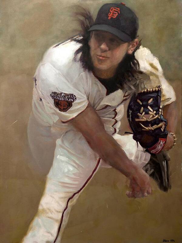 Tim Lincecum Art Print featuring the painting Tim Lincecum Changeup by Darren Kerr