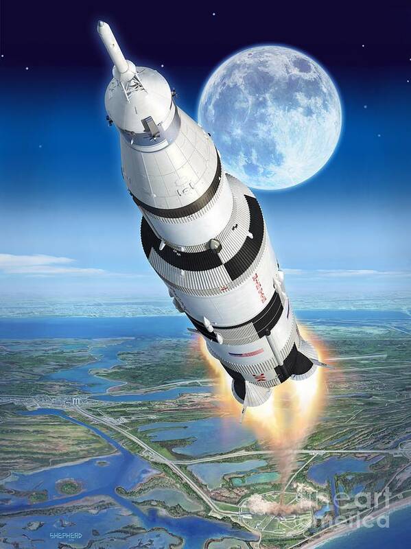 Apollo Art Print featuring the digital art To The Moon Apollo 11 by Stu Shepherd