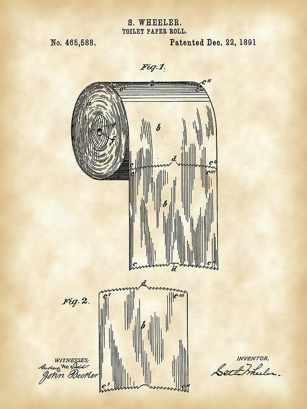 Toilet Paper Roll Patent Art Print featuring the digital art Toilet Paper Roll Patent 1891 - Vintage by Stephen Younts