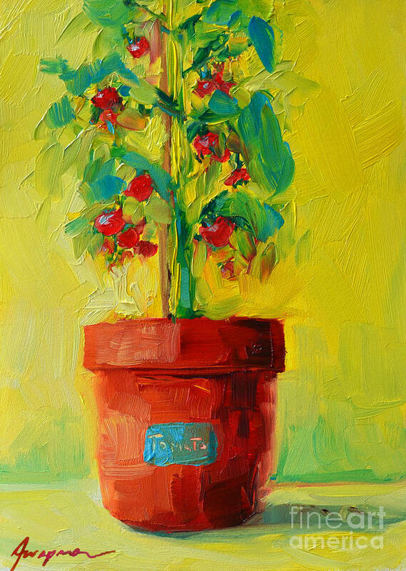Still Life Tomato Plant Oil Painting Art Print featuring the painting Tomato Plant Still Life Oil Painting by Patricia Awapara