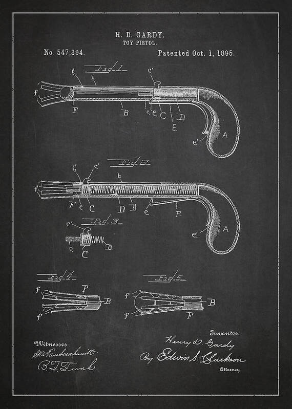 Pistol Patent Art Print featuring the digital art Toy Pistol Patent Drawing From 1895 by Aged Pixel