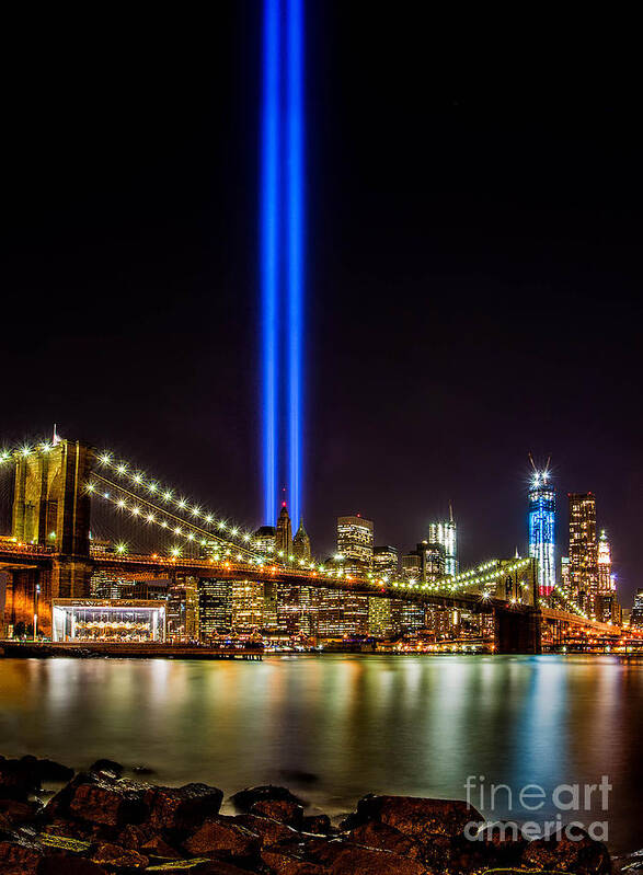 911 Art Print featuring the photograph Tribute Lights from Brooklyn by Jerry Fornarotto