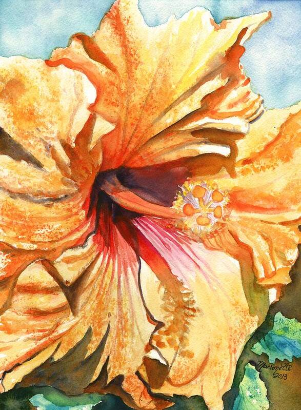 Yellow Hibiscus Art Print featuring the painting Tropical Hibiscus 3 by Marionette Taboniar