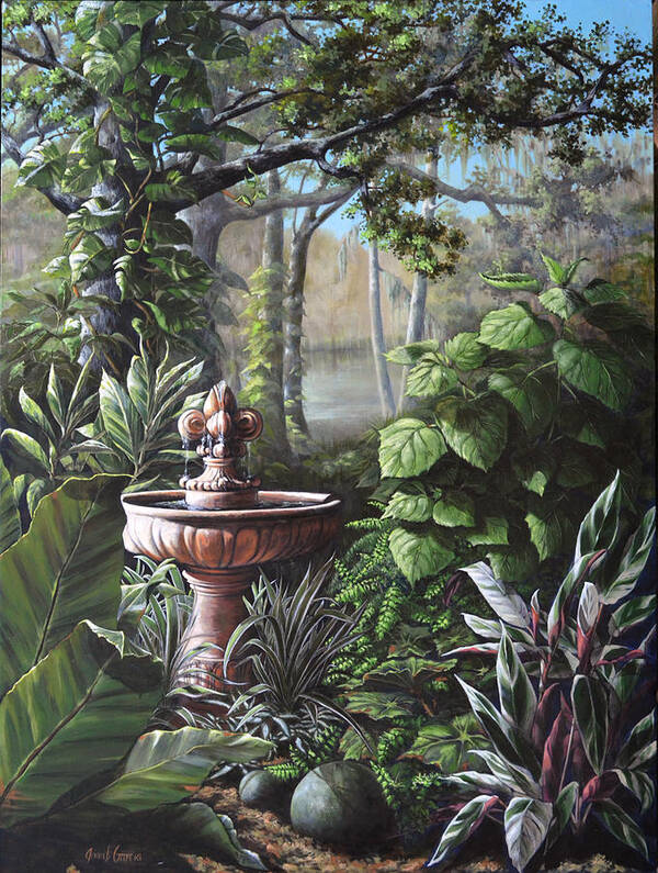 Garden Art Print featuring the painting Florida Tropical Garden by Joan Garcia