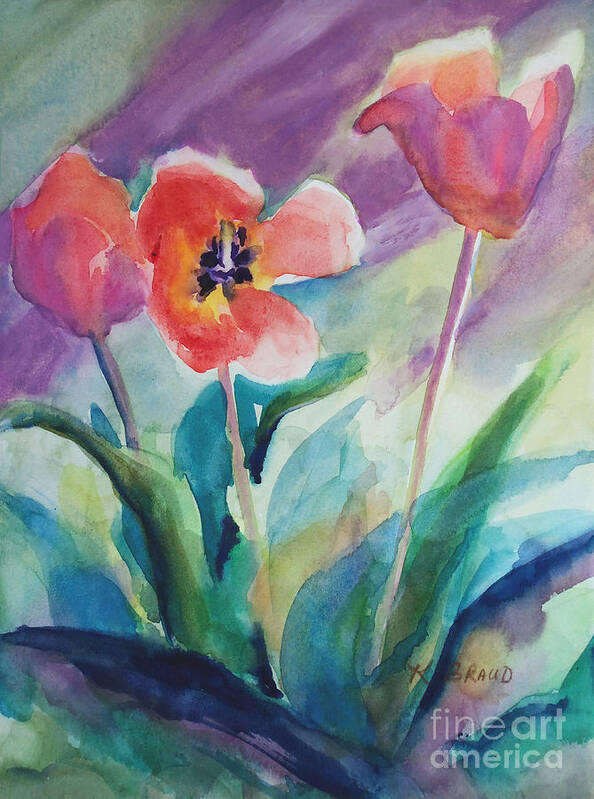 Painting Art Print featuring the painting Tulips with Lavender by Kathy Braud