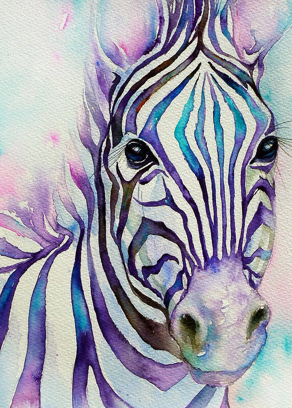 Zebra Art Print featuring the painting Turquoise stripes Zebra by Arti Chauhan
