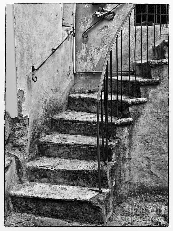 Tuscan Art Print featuring the photograph Tuscan Staircase BW by Mike Nellums