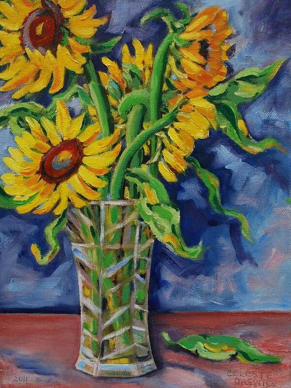 Sunflowers Art Print featuring the painting Sunflowers Twisted Beauty by Celeste Drewien