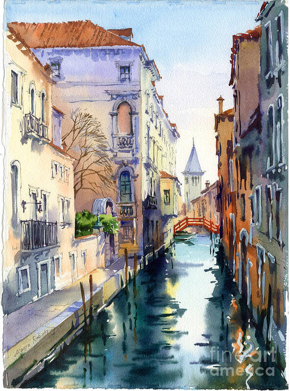 Venetian Canal Art Print featuring the painting Venetian Canal V by Maria Rabinky
