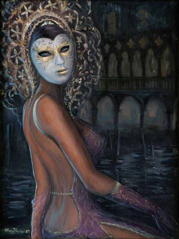 Mask Art Print featuring the painting Venetian Gold by Marco Busoni