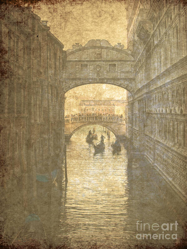 Ancient Art Print featuring the digital art Vintage Bridge of sighs in Venice by Patricia Hofmeester