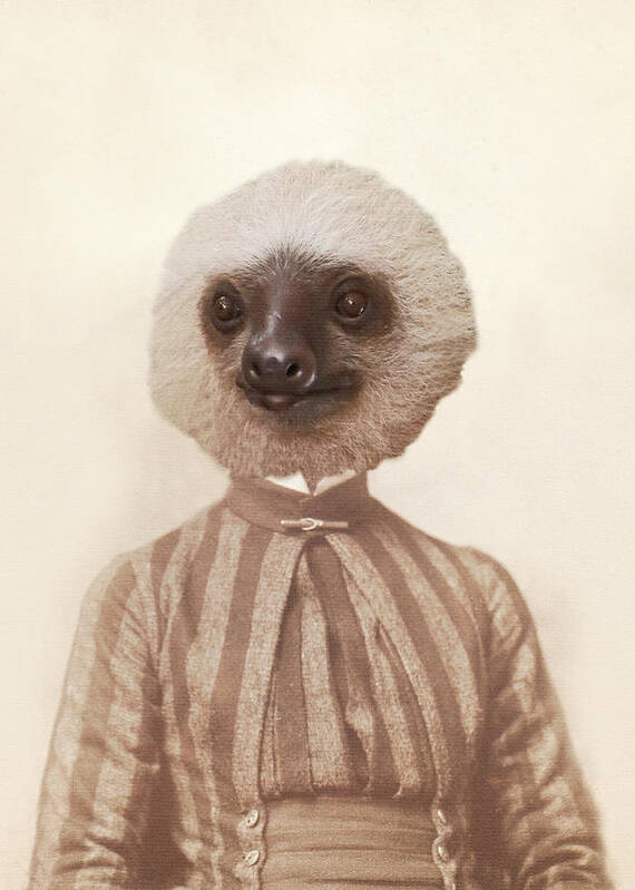 Sloth Art Print featuring the photograph Vintage Sloth Girl Portrait by Brooke T Ryan