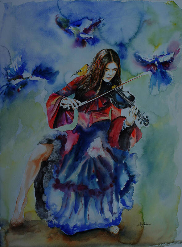 Illustration Art Print featuring the painting Violin music for Birds by Isabel Salvador