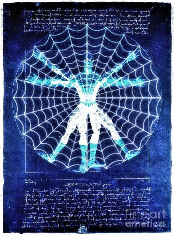 Spider-man Art Print featuring the digital art Vitruvian Spiderman white in the sky by HELGE Art Gallery