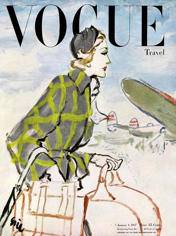 Illustration Art Print featuring the photograph Vogue Cover Featuring A Woman Carrying Luggage by Carl Oscar August Erickson
