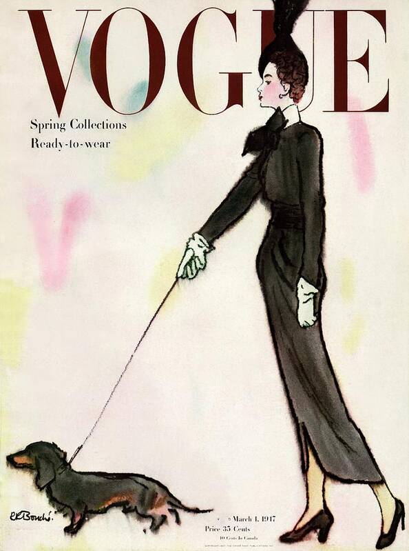 Fashion Art Print featuring the photograph Vogue Cover Featuring A Woman Walking A Dog by Rene R. Bouche Fashion Art Print featuring the photograph Vogue Cover Featuring A Woman Walking A Dog by Rene R. Bouche