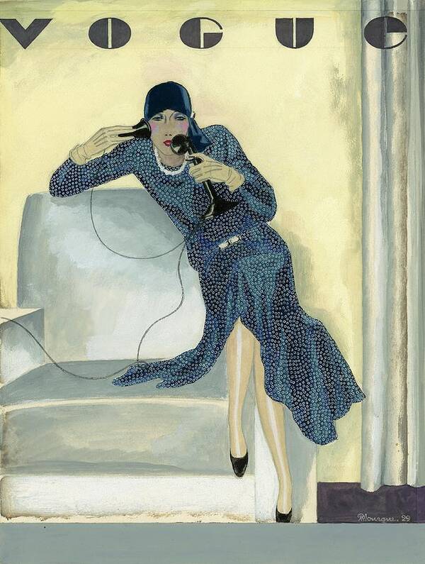 Accessories Art Print featuring the digital art Vogue Cover Illustration Featuring Woman Talking by Pierre Mourgue