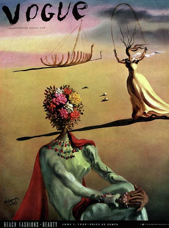 Illustration Art Print featuring the photograph Vogue Cover Illustration Of A Woman With Flowers by Salvador Dali