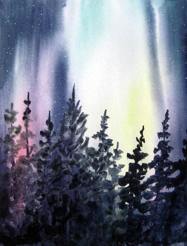 Northern Lights Painting Art Print featuring the painting Waiting for Maine 1 by Pamela Lee