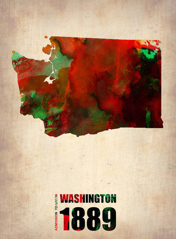 Washington Art Print featuring the digital art Washington Watercolor Map by Naxart Studio