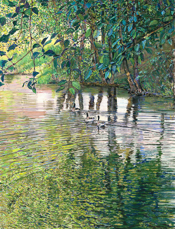 Birdseye Art Studio Art Print featuring the painting Water And Woodland by Nick Payne