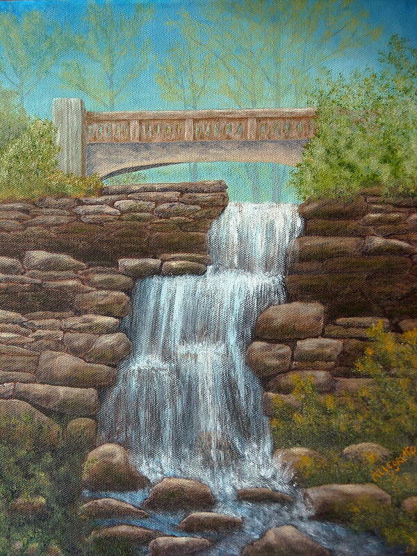 Pamela Allegretto Franz Art Print featuring the painting Waterfall at East Hampton by Pamela Allegretto