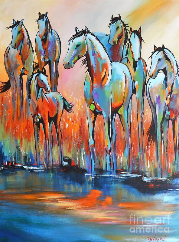 Horse Art Print featuring the painting Watering Hole IV by Cher Devereaux