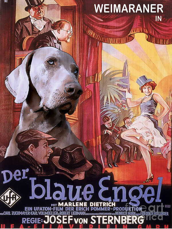 Weimaraner Art Print featuring the painting Weimaraner The Blue Angel Movie Poster by Sandra Sij