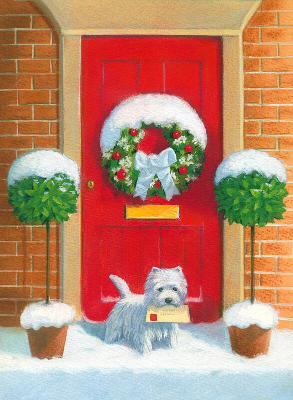 Dog Art Print featuring the painting Westie Post by David Price