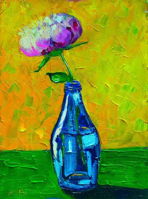 Floral Art Print featuring the painting White Peony Into A Blue Bottle by Ana Maria Edulescu