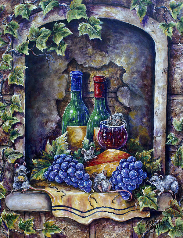 Wine Art Print featuring the painting Wine and Cheese Social by Gail Butler