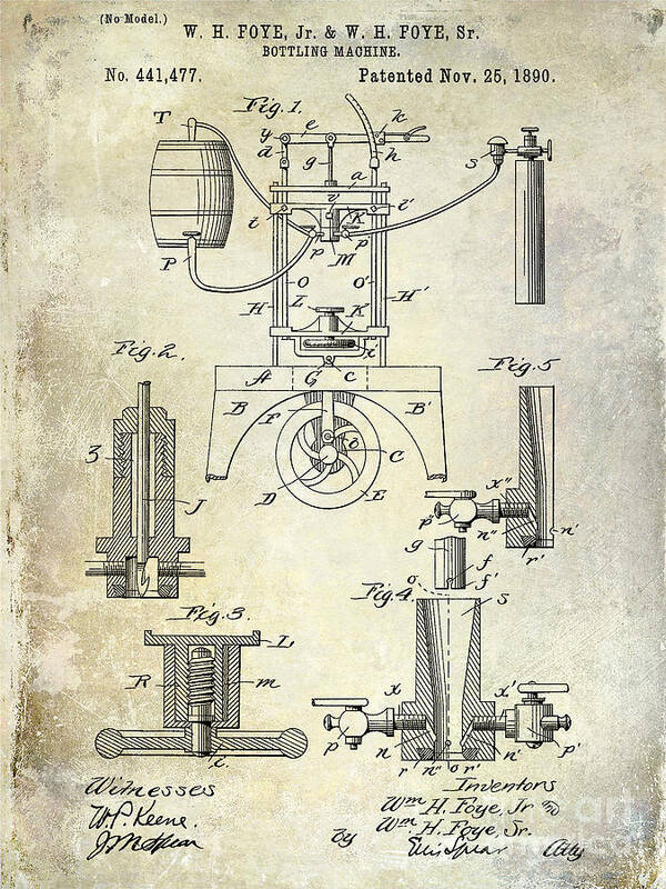 Patent Art Print featuring the photograph 1890 Wine bottling Machine by Jon Neidert