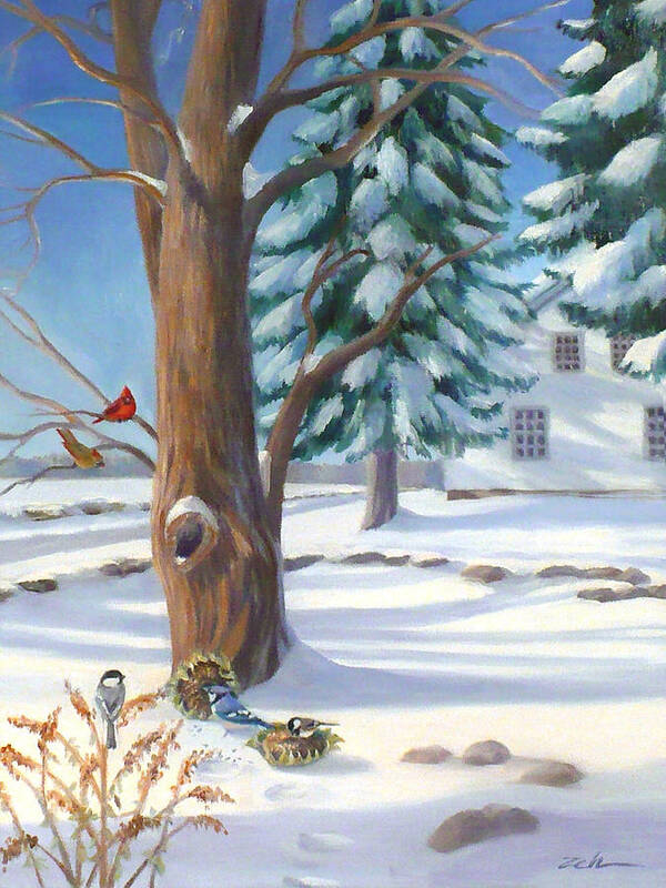 Landscape Print Art Print featuring the painting Winter Day by Janet Zeh