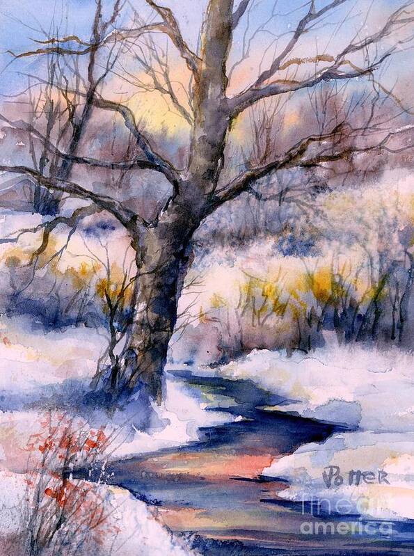 Winter Art Print featuring the painting Winter Sunrise by Virginia Potter