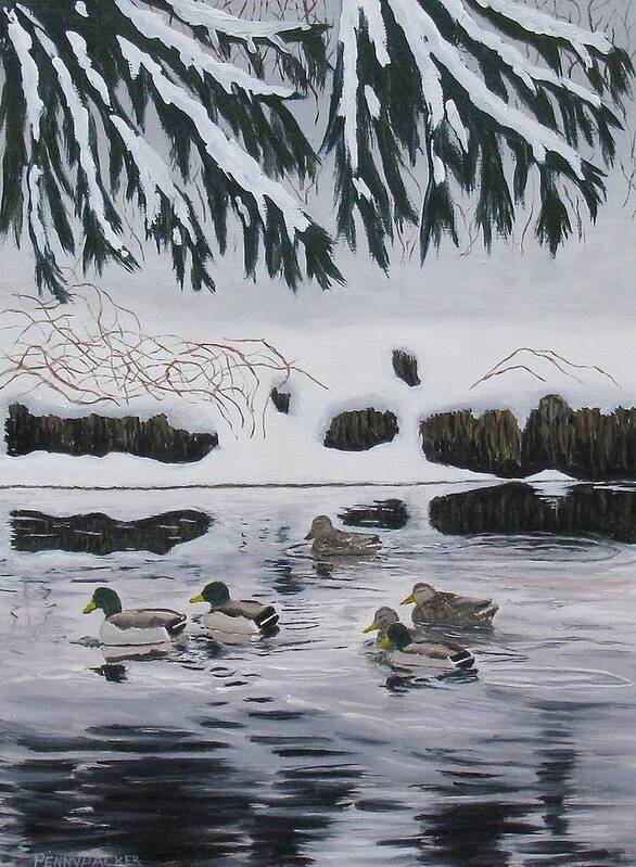 Mallard Ducks Art Print featuring the painting Winter Tranquility by Barb Pennypacker