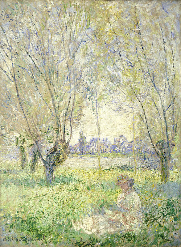 Woman Art Print featuring the painting Woman Seated Under The Willows by Claude Monet